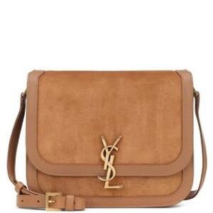 Yves Saint Laurent Tan Suede Crossbody Bag with Gold Logo